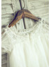 Short Sleeves Ivory Lace Chiffon Cute Flower Girl Dress